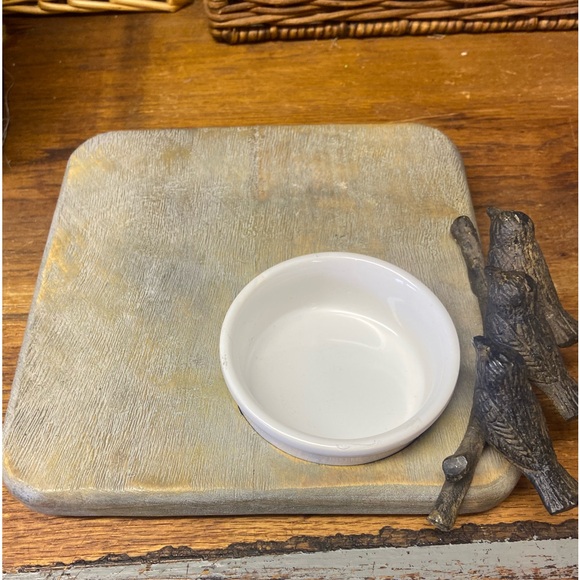 Mud pie small dip and cheese board charcuterie plate Metal birds ceramic cup - Picture 5 of 5
